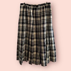 Vintage Pendleton Black and Cream Plaid Pleated Midi Skirt